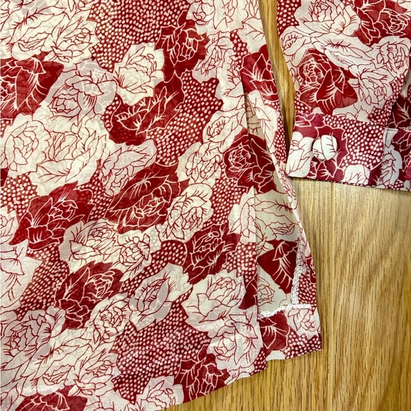 Vintage Sheer Floral Rose Button up Collar Blouse Red & White - Picture 7 of 14
